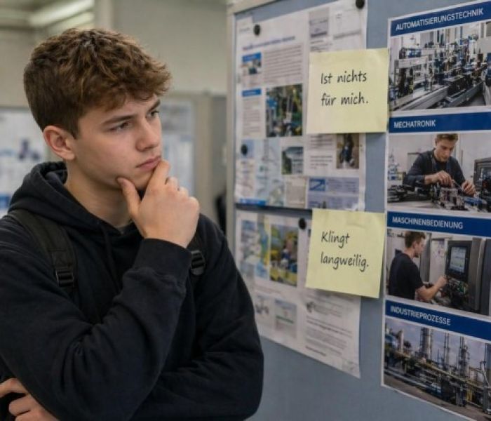 Ein junger Mann steht nachdenklich vor einer Pinnwand (Foto: twinC GmbH)